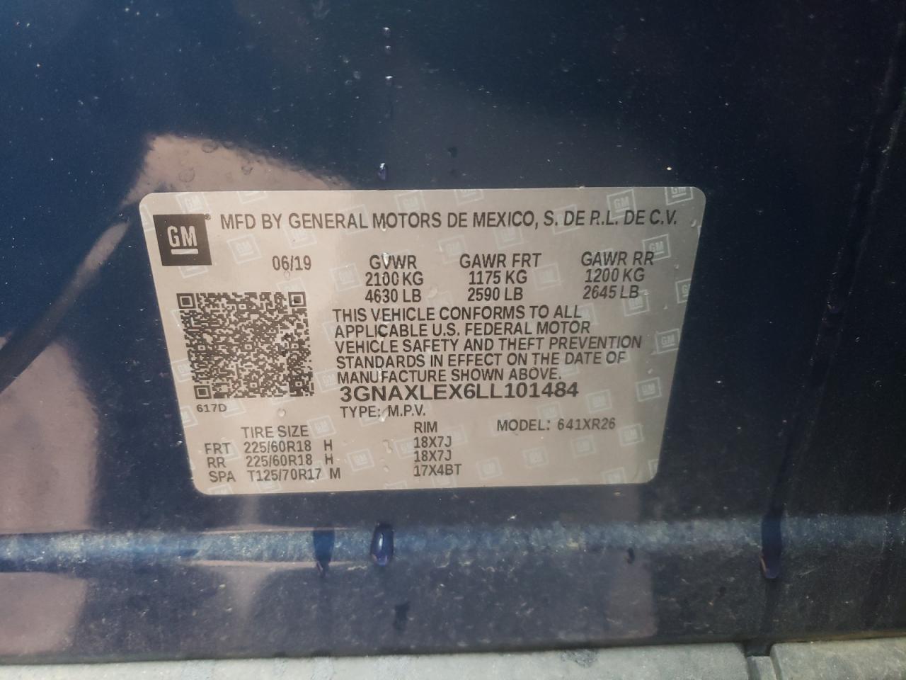 3GNAXLEX6LL101484 CHEVROLET EQUINOX 2020