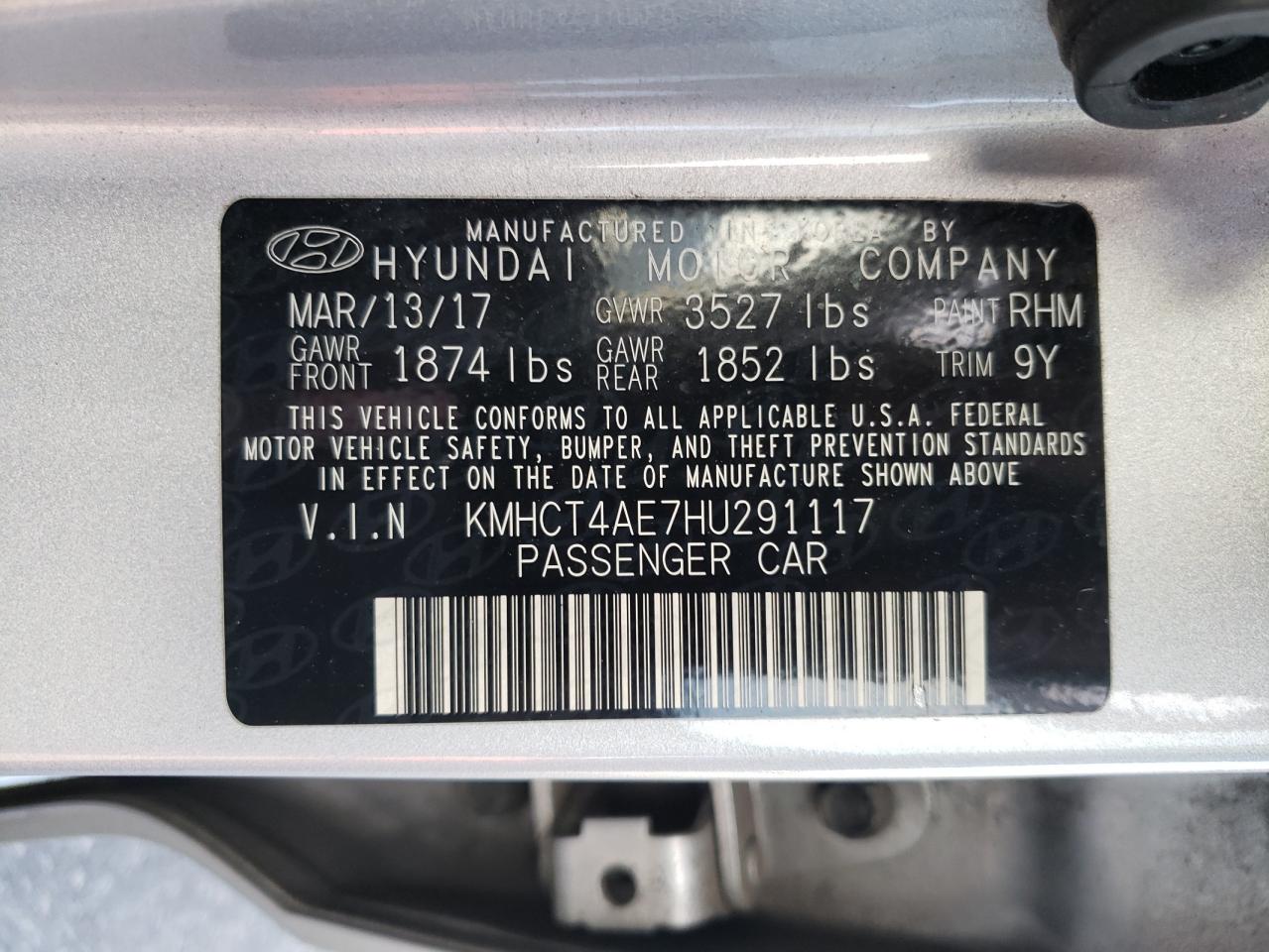 VIN KMHCT4AE7HU291117 2017 HYUNDAI ACCENT no.12