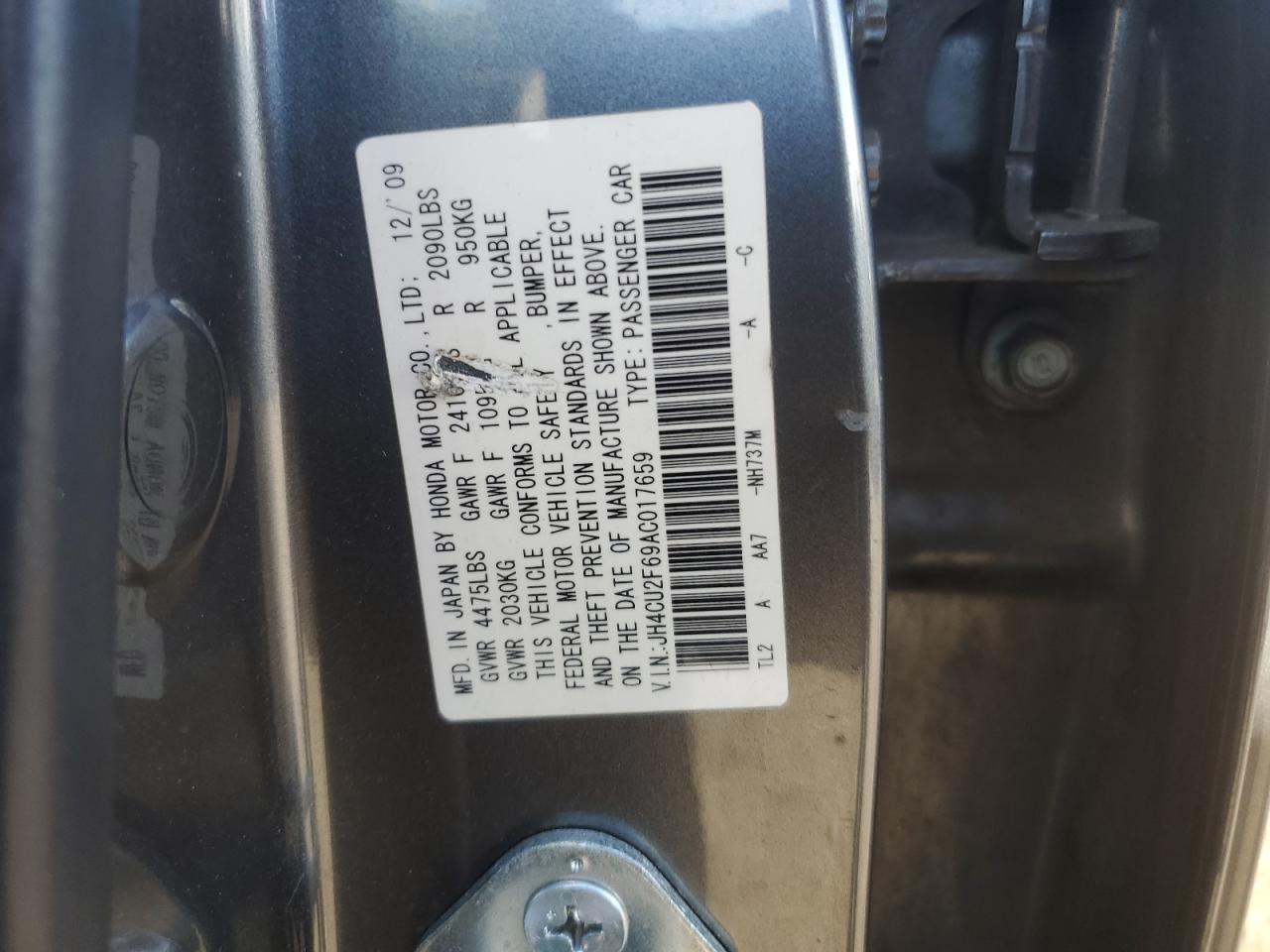 2010 Acura Tsx VIN: JH4CU2F69AC017659 Lot: 87506485