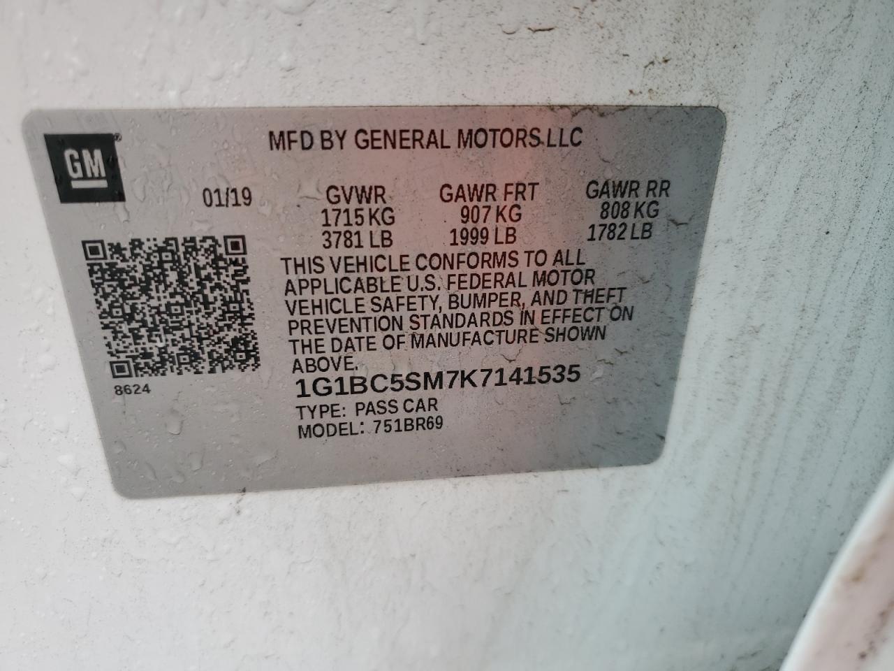 1G1BC5SM7K7141535 CHEVROLET CRUZE 2019