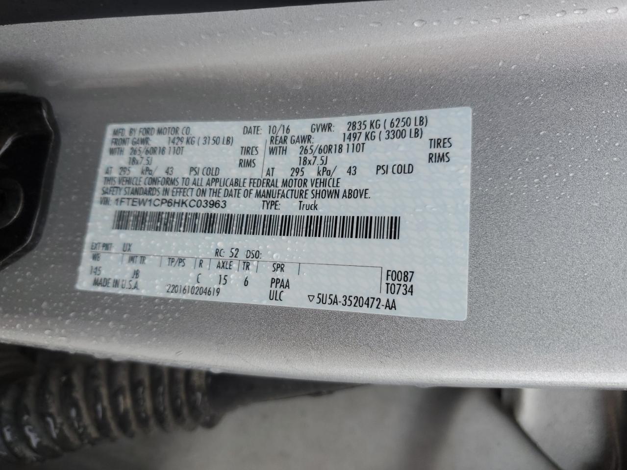 1FTEW1CP6HKC03963 FORD F-150 2017