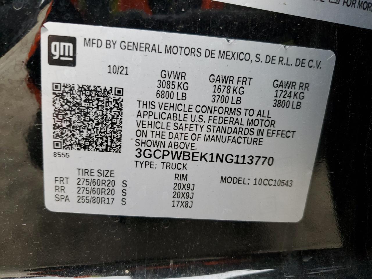 VIN 3GCPWBEK1NG113770 2022 CHEVROLET ALL Models no.12