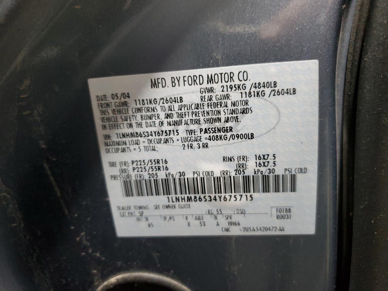 2004 Lincoln Ls VIN: 1LNHM86S34Y675715 Lot: 88134185