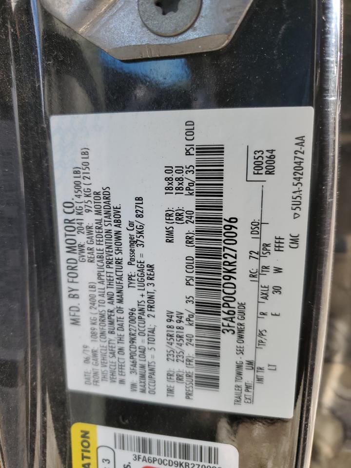 VIN 3FA6P0CD9KR270096 2019 FORD FUSION no.12