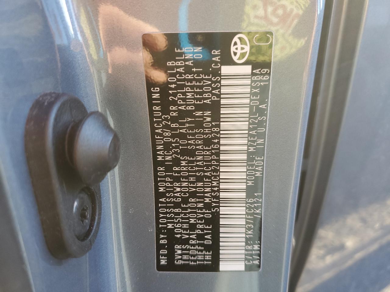 2023 Toyota Corolla Se VIN: 5YFS4MCE2PP164281 Lot: 87593895