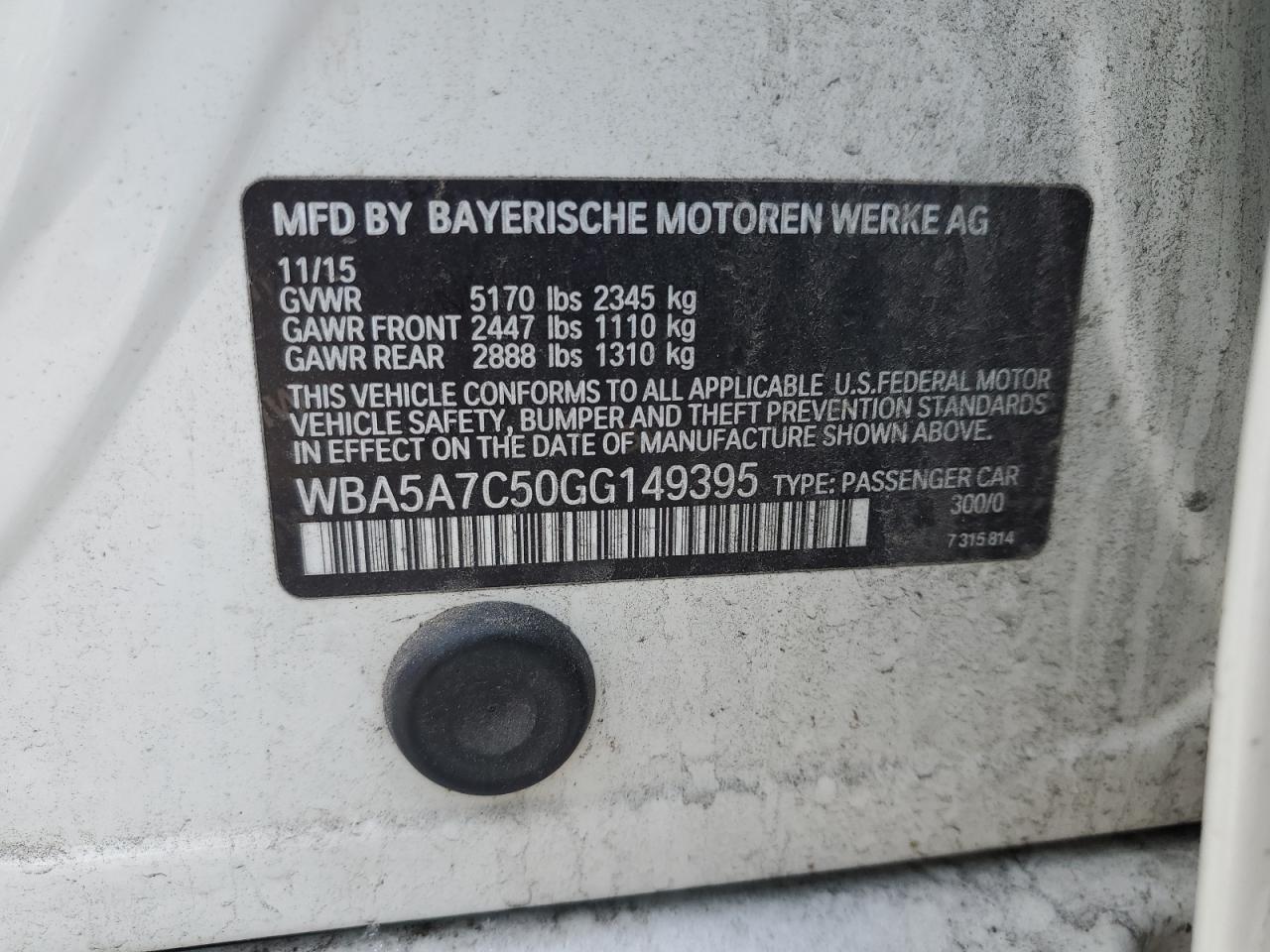 VIN WBA5A7C50GG149395 2016 BMW 5 SERIES no.12