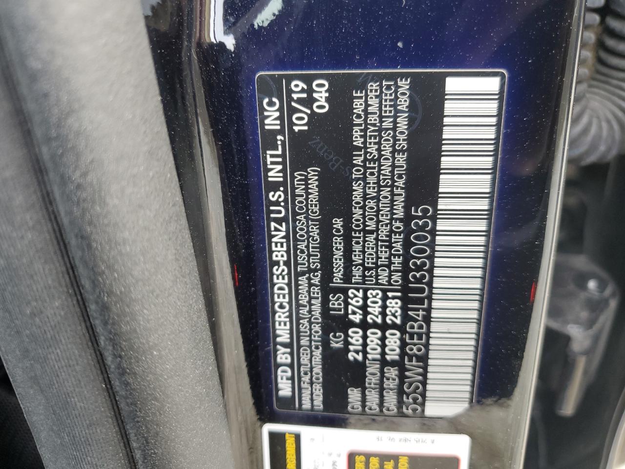 2020 Mercedes-Benz C 300 4Matic VIN: 55SWF8EB4LU330035 Lot: 88415165