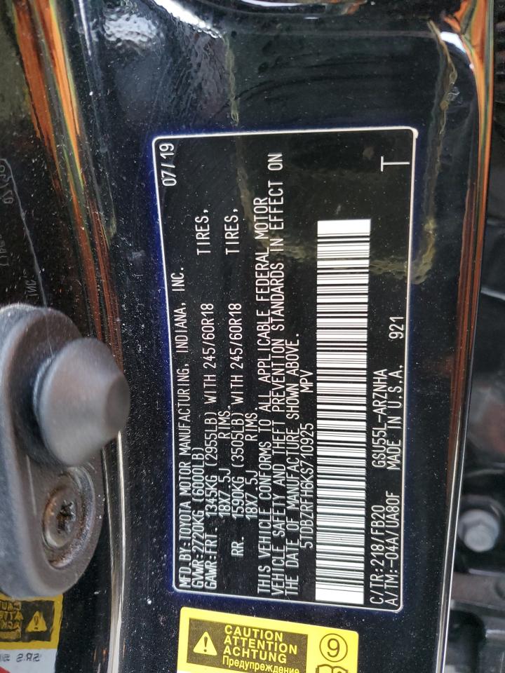 5TDBZRFH6KS710925 TOYOTA HIGHLANDER 2019