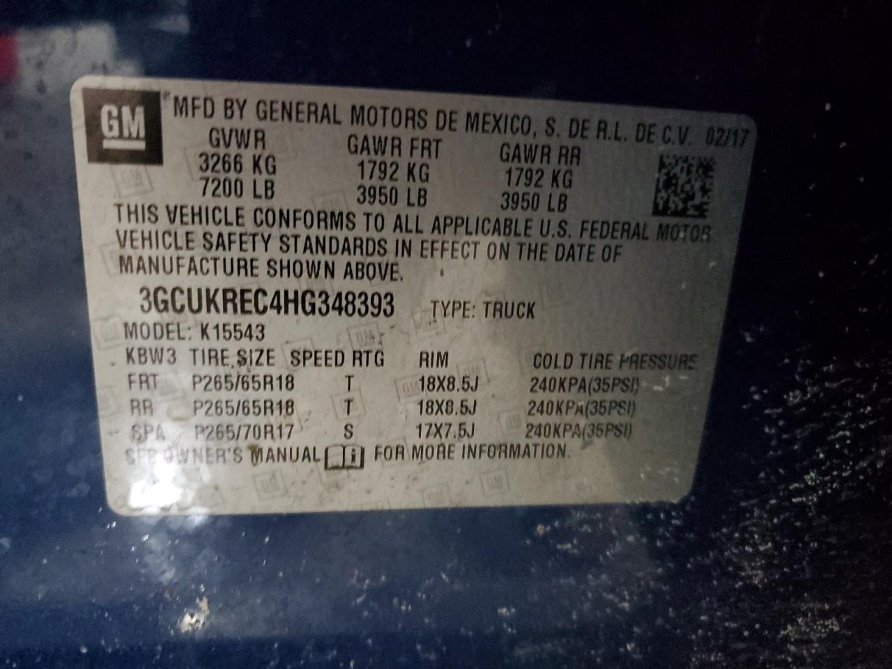 3GCUKREC4HG348393 CHEVROLET ALL Models 2017