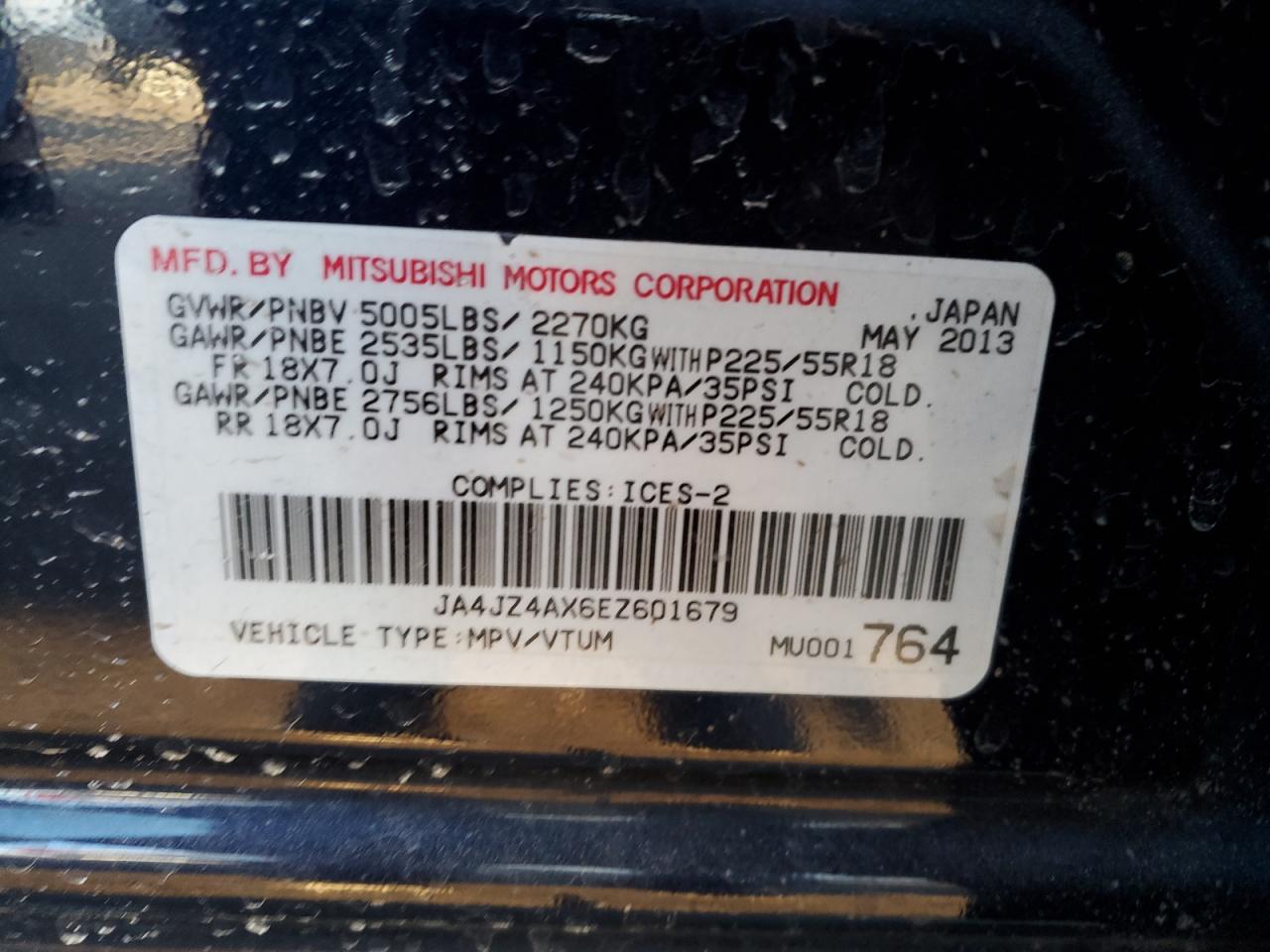 2014 Mitsubishi Outlander Gt VIN: JA4JZ4AX6EZ601679 Lot: 42733565