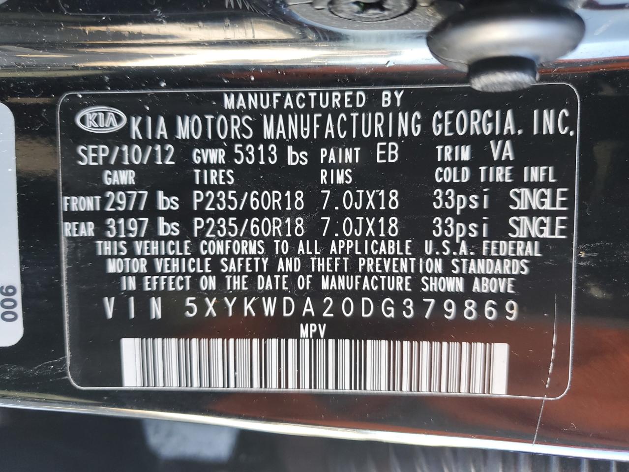 2013 Kia Sorento Sx VIN: 5XYKWDA20DG379869 Lot: 71977495