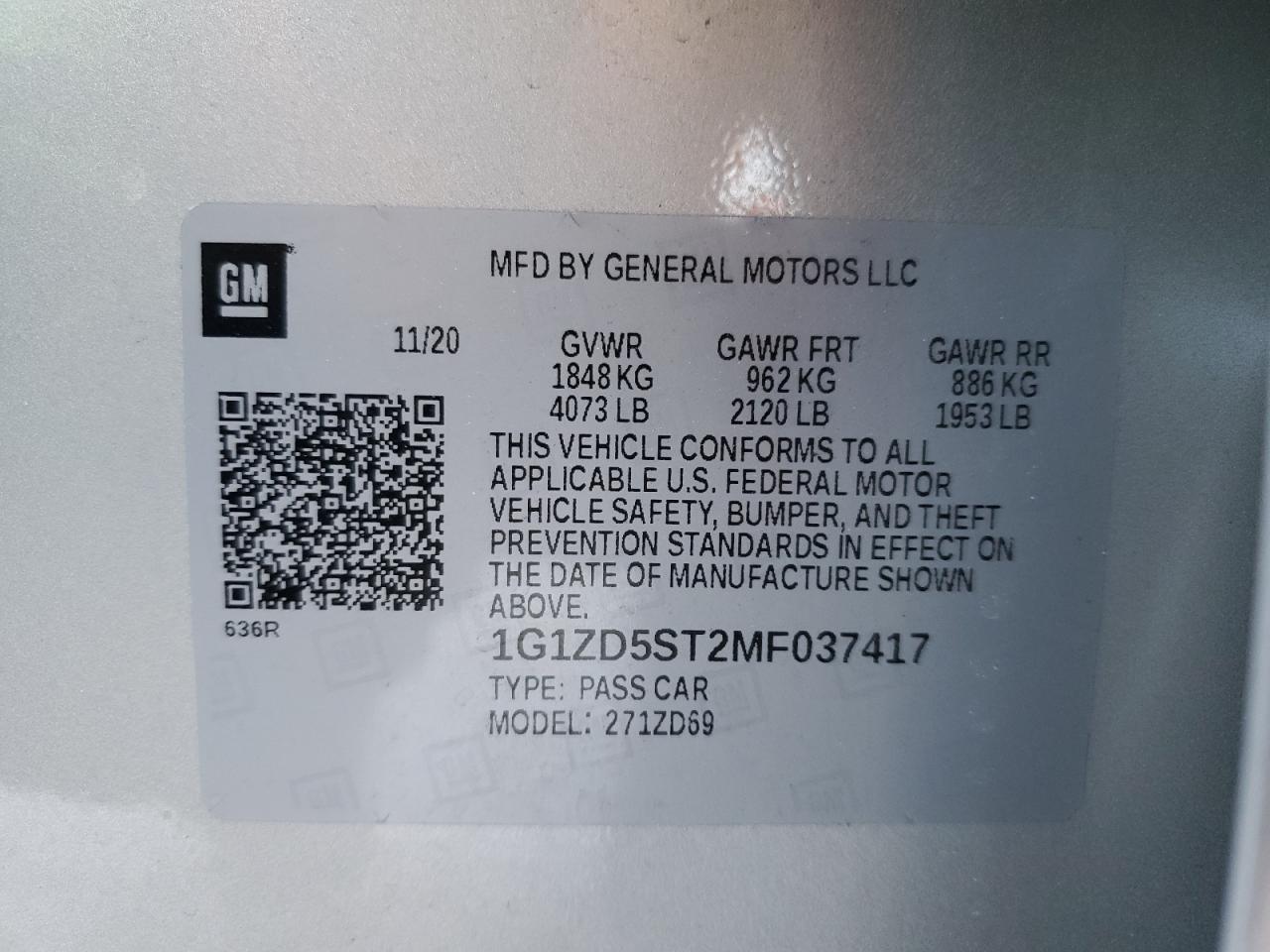 1G1ZD5ST2MF037417 CHEVROLET MALIBU 2021