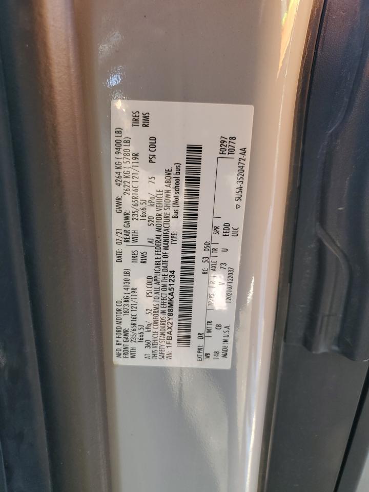 1FBAX2Y88MKA51234 FORD TRANSIT 2021