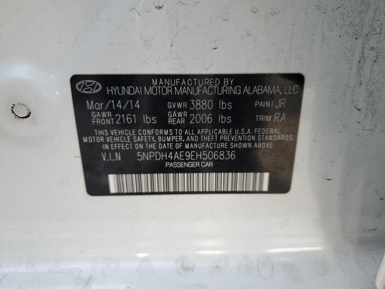 VIN 5NPDH4AE9EH506836 2014 HYUNDAI ELANTRA no.12