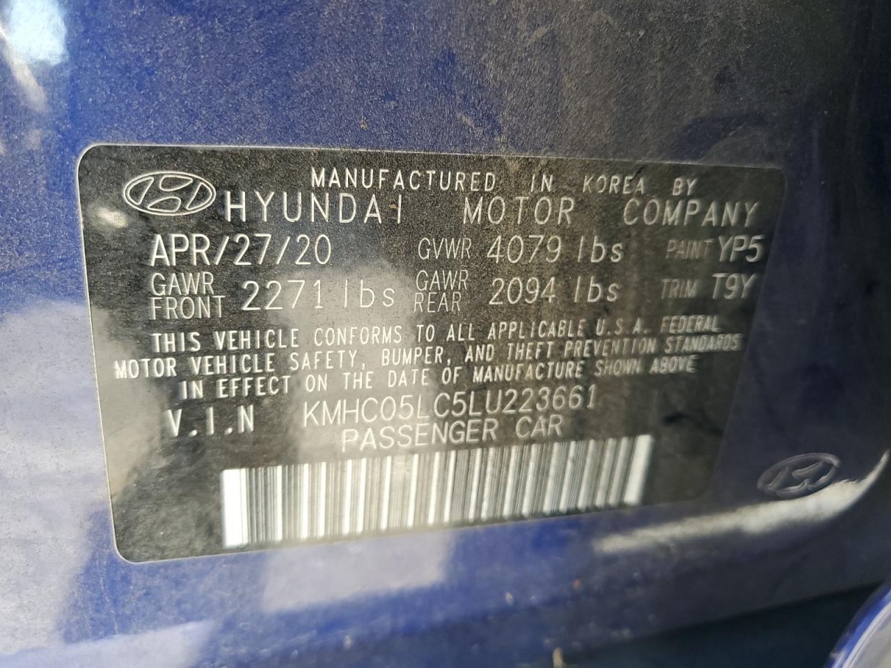 VIN KMHC05LC5LU223661 2020 HYUNDAI IONIQ no.12