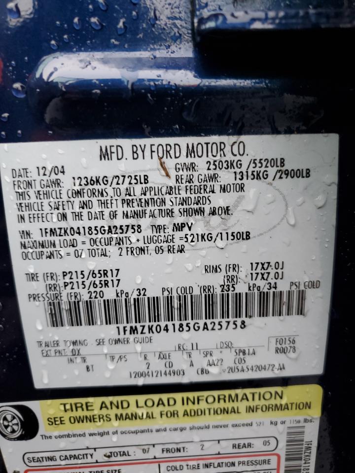 2005 Ford Freestyle Se VIN: 1FMZK04185GA25758 Lot: 87070884