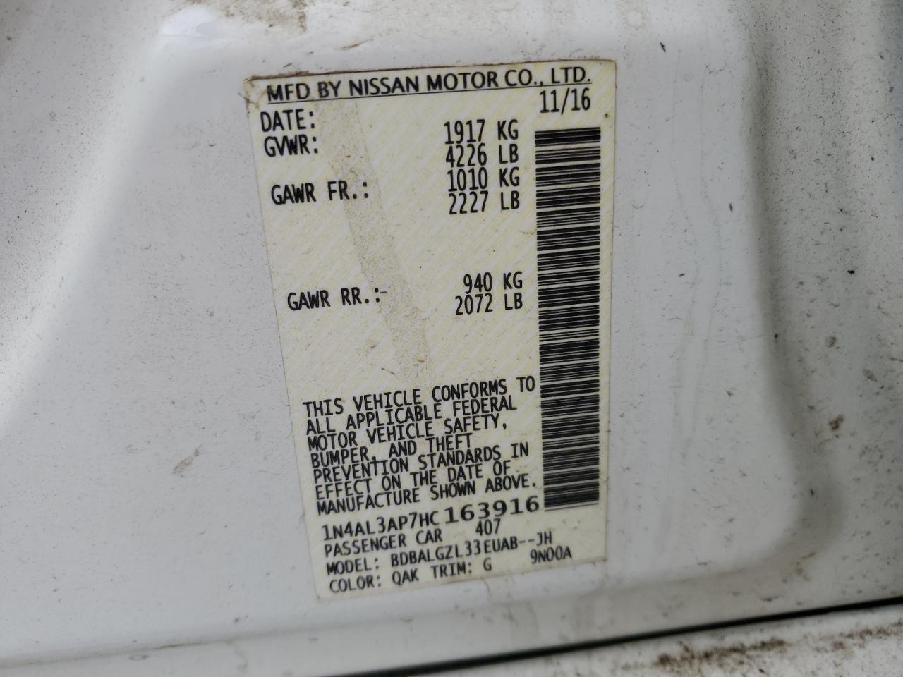 1N4AL3AP7HC163916 NISSAN ALTIMA 2017