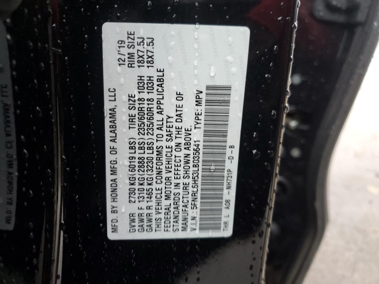 5FNRL6H53LB035641 HONDA All Models 2020