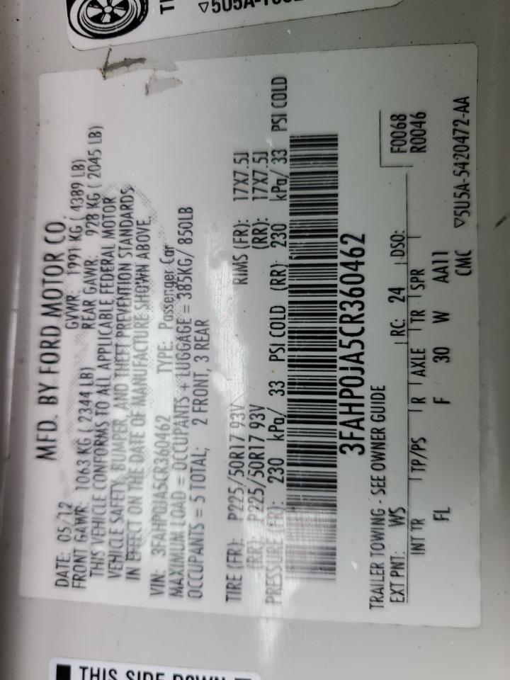 2012 Ford Fusion 4D VIN: 3FAHP0J85CR360462 Lot: 88210975