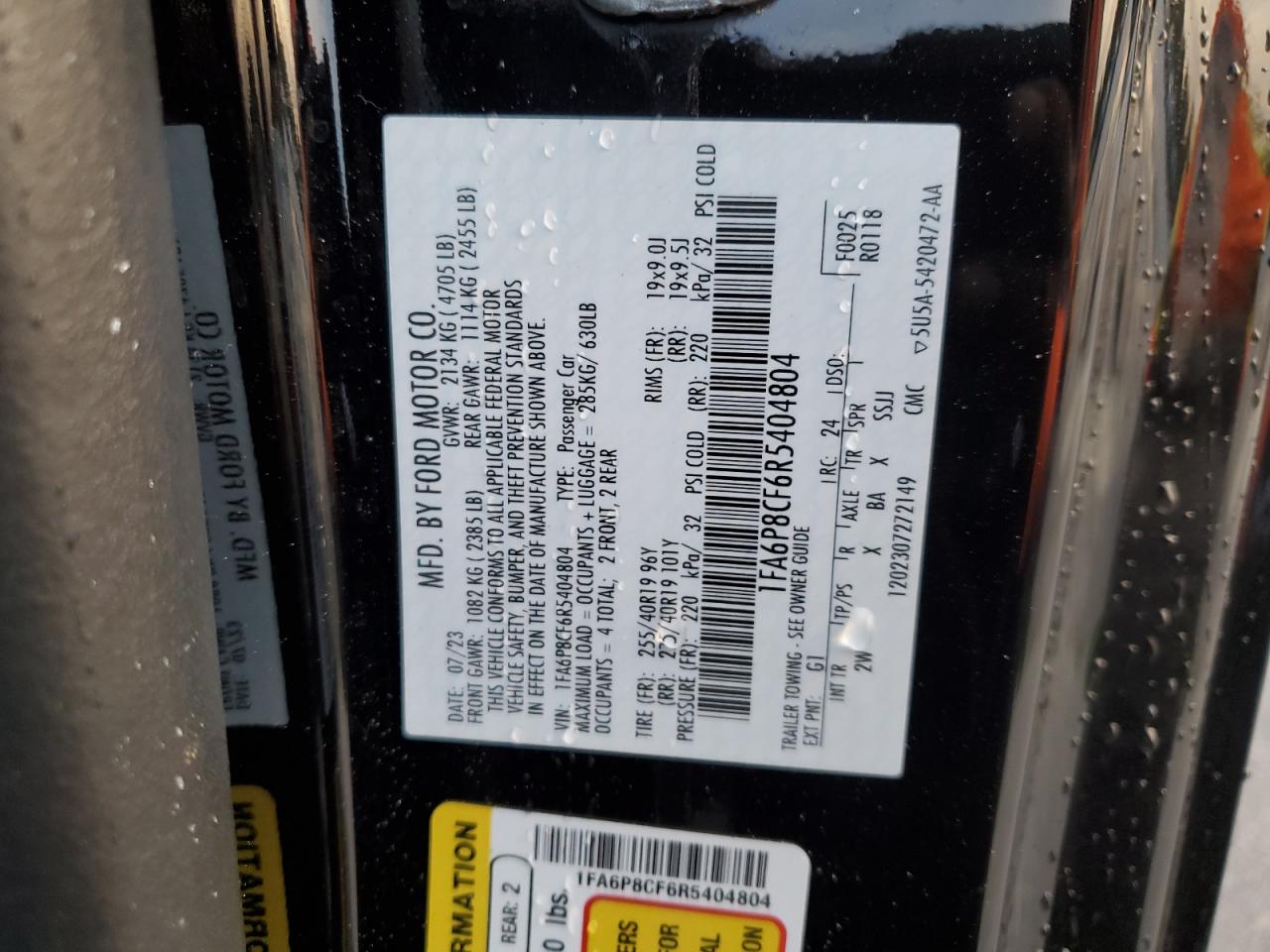 1FA6P8CF6R5404804 FORD MUSTANG 2024
