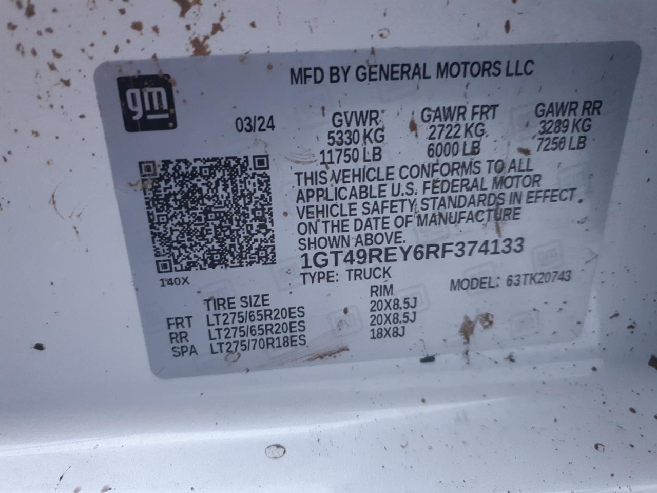 2024 GMC Sierra K2500 Denali VIN: 1GT49REY6RF374133 Lot: 85442714