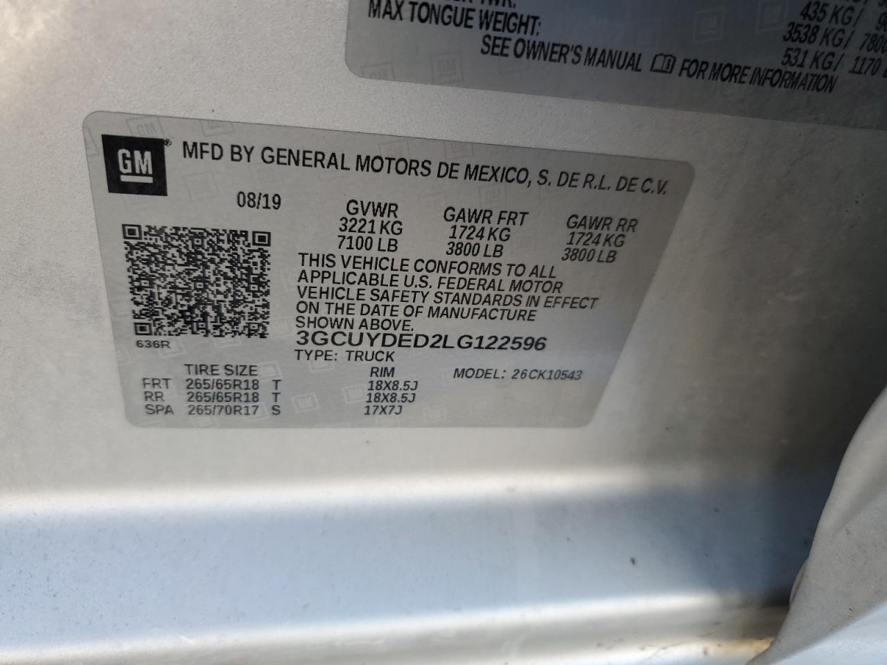 3GCUYDED2LG122596 CHEVROLET ALL Models 2020
