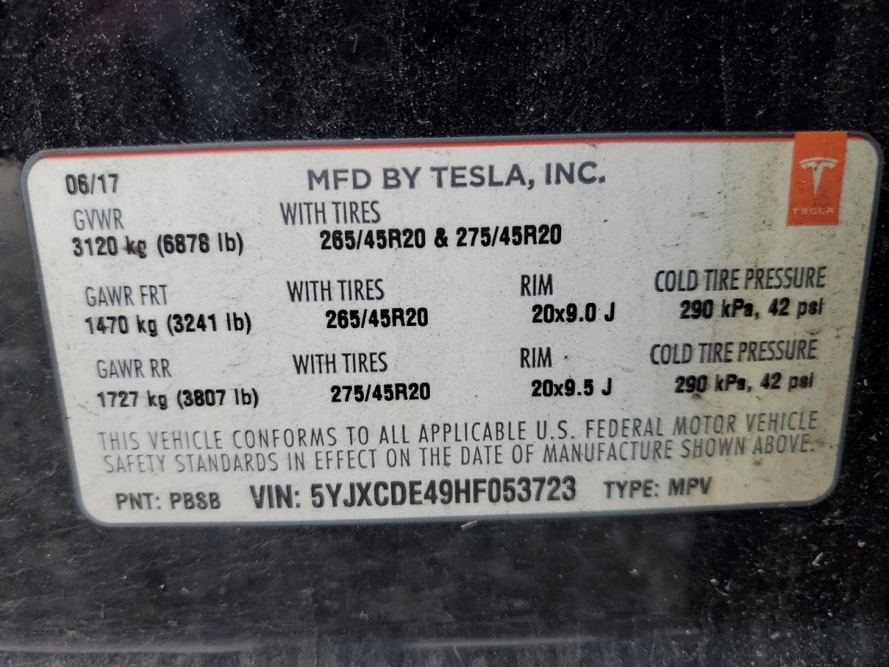 VIN 5YJXCDE49HF053723 2017 TESLA MODEL X no.12