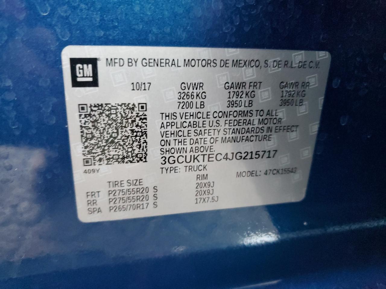 2018 Chevrolet Silverado K1500 High Country VIN: 3GCUKTEC4JG215717 Lot: 87405704