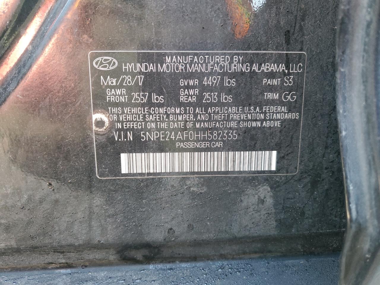 2017 Hyundai Sonata Se VIN: 5NPE24AF0HH582335 Lot: 88175335