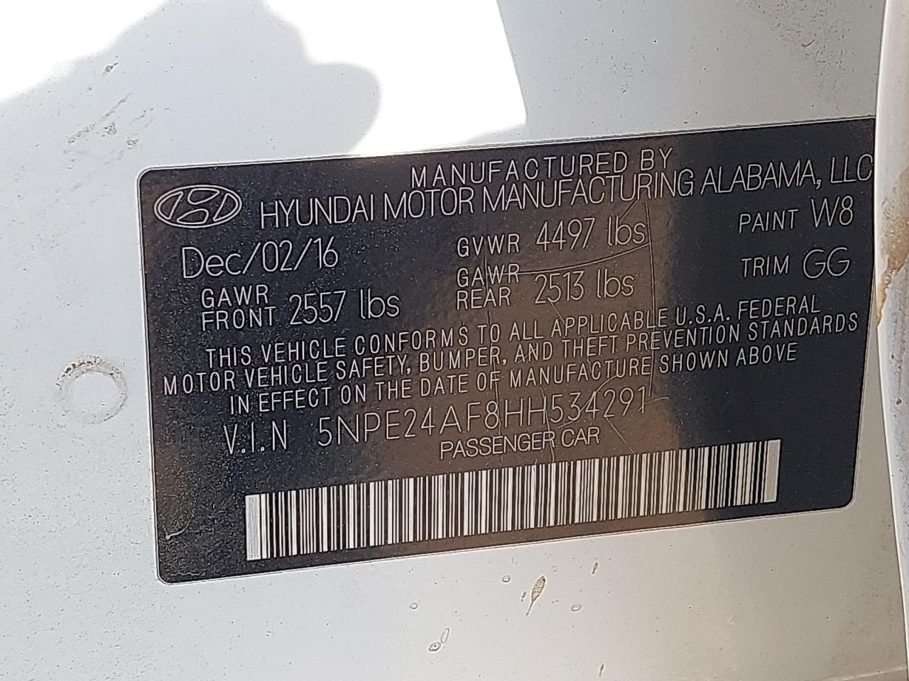 5NPE24AF8HH534291 - 2017 Hyundai Sonata - #42844025