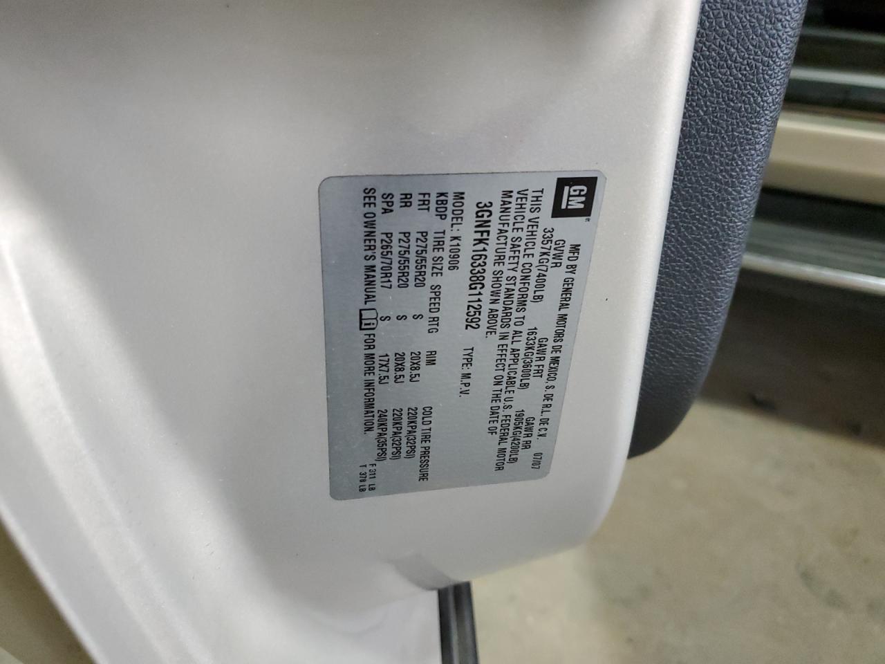 2008 Chevrolet Suburban K1500 Ls VIN: 3GNFK16338G112592 Lot: 88509665