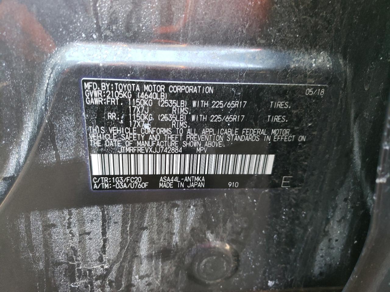 JTMRFREVXJJ742884 TOYOTA RAV4 2018