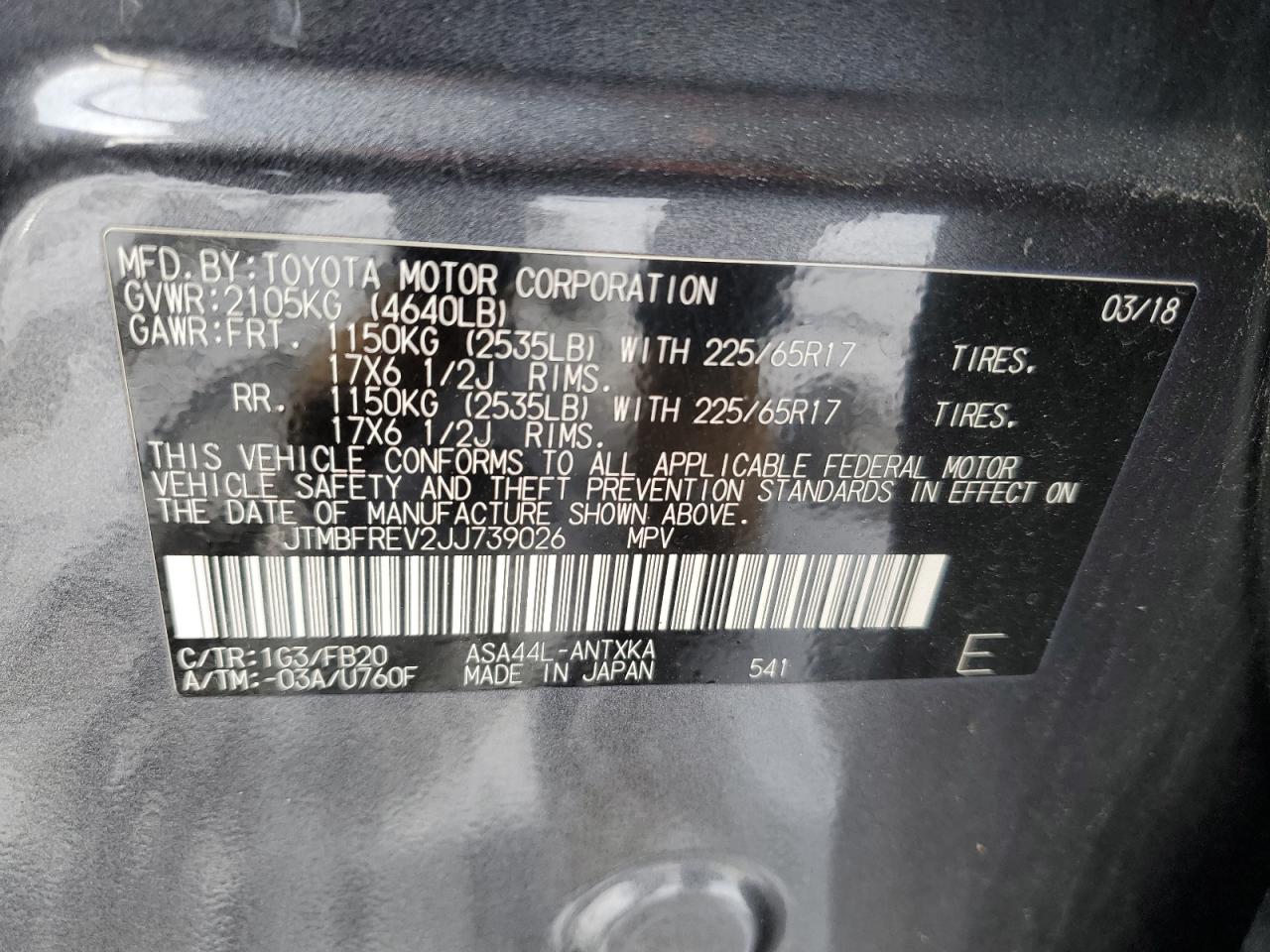 JTMBFREV2JJ739026 TOYOTA RAV4 2018