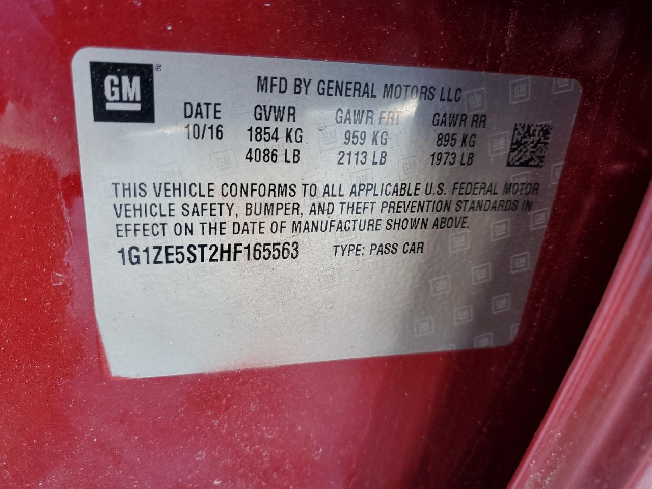 1G1ZE5ST2HF165563 CHEVROLET MALIBU 2017
