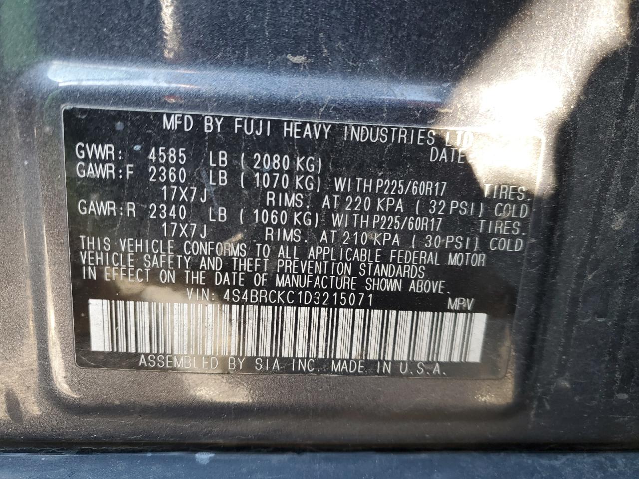 2013 Subaru Outback 2.5I Limited VIN: 4S4BRCKC1D3215071 Lot: 88234995