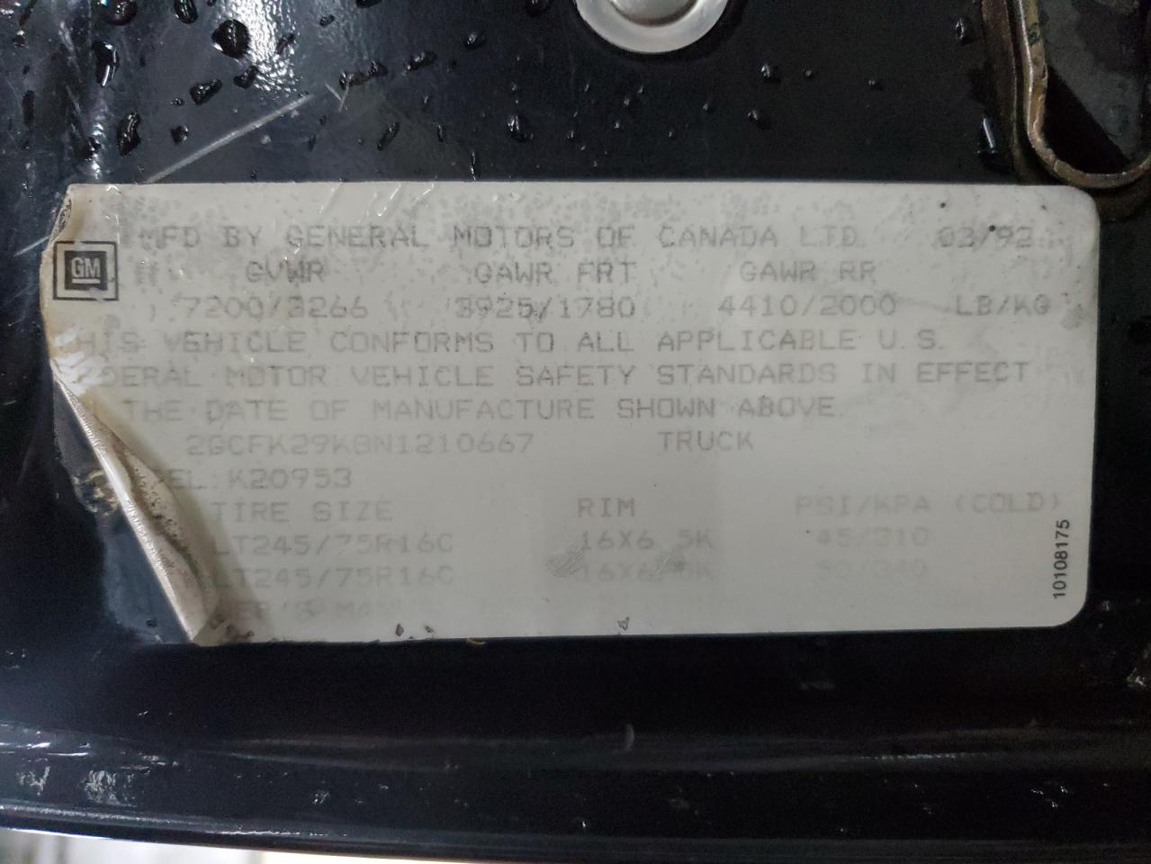 1992 Chevrolet Gmt-400 K2500 VIN: 2GCFK29K8N1210667 Lot: 70644445