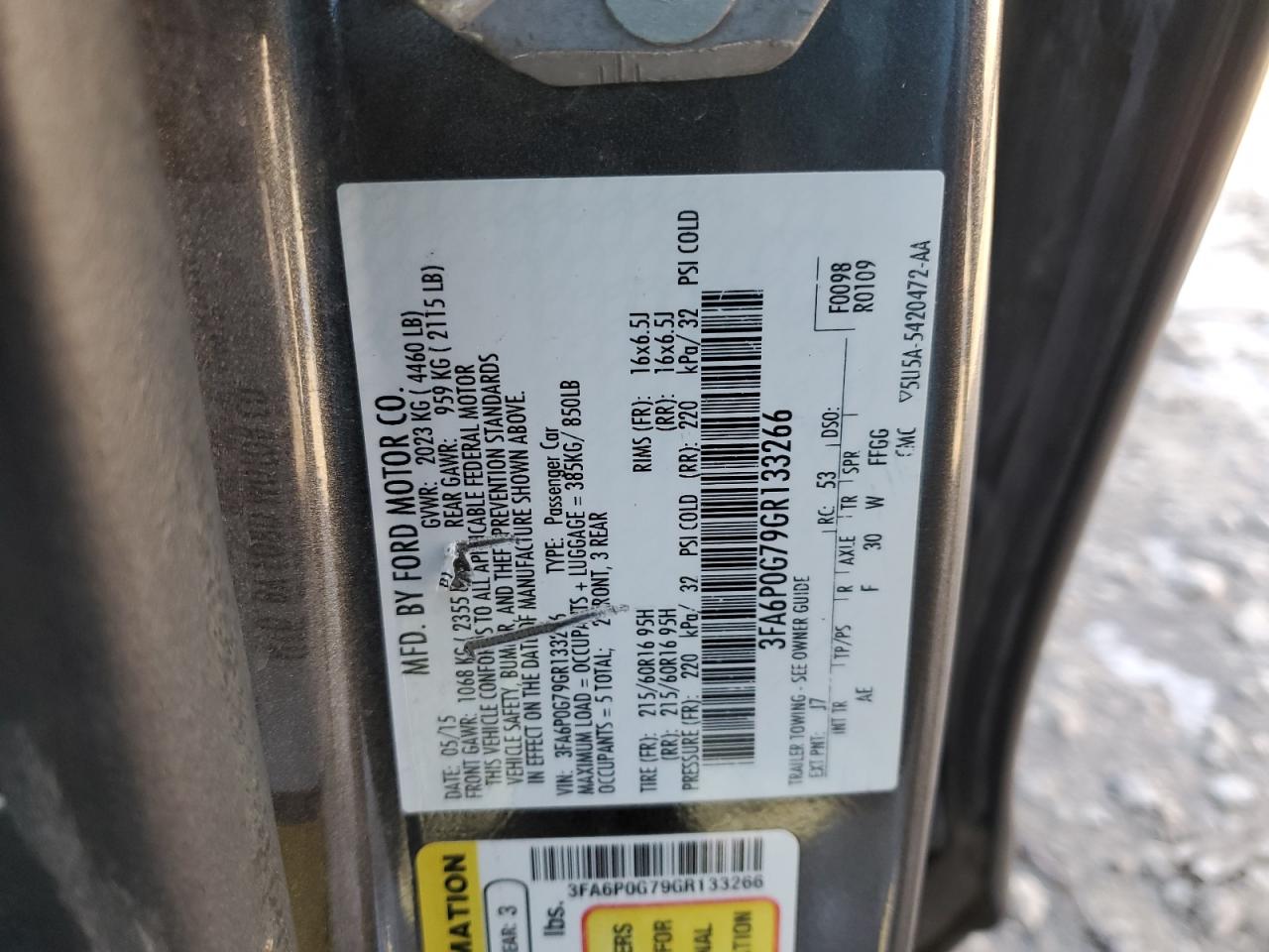 3FA6P0G79GR133266 FORD FUSION 2016