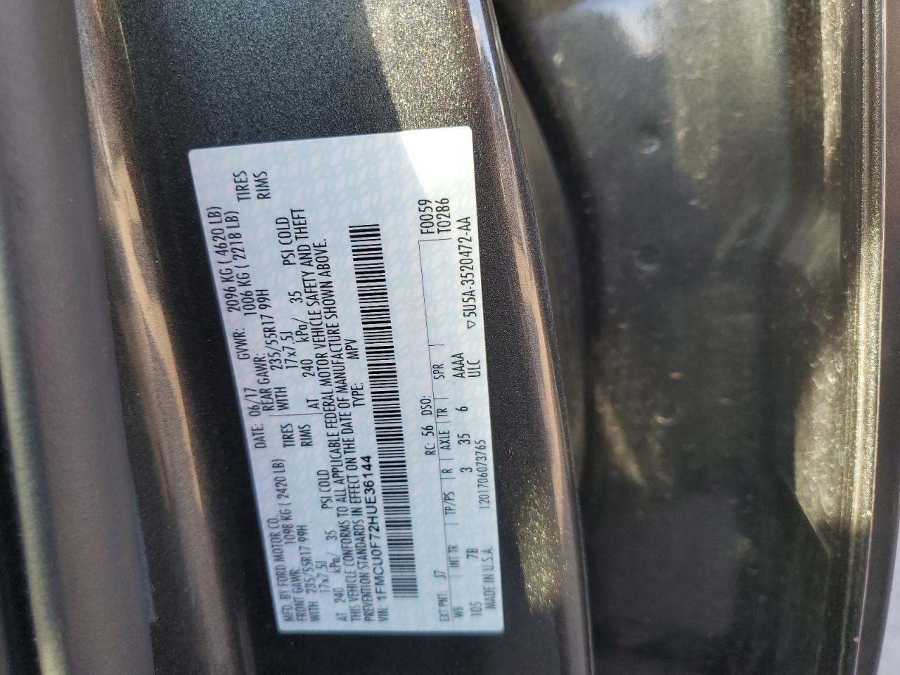 1FMCU0F72HUE36144 FORD ESCAPE 2017