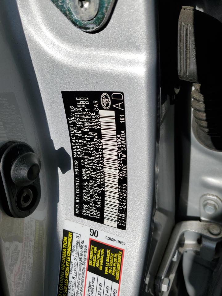 2018 Toyota Corolla L VIN: 2T1BURHEXJC117609 Lot: 85687784