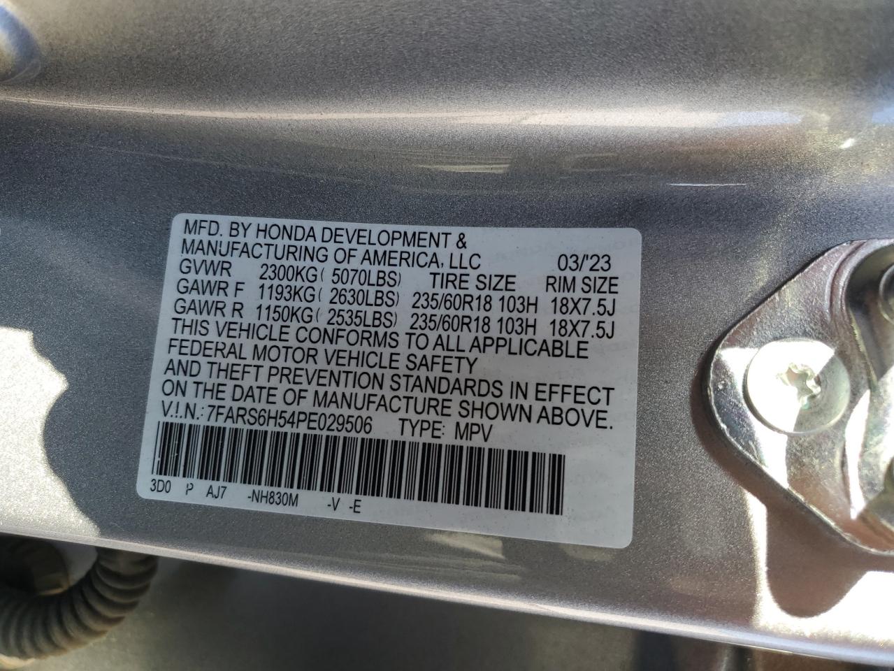 2023 Honda Cr-V Sport VIN: 7FARS6H54PE029506 Lot: 42027895
