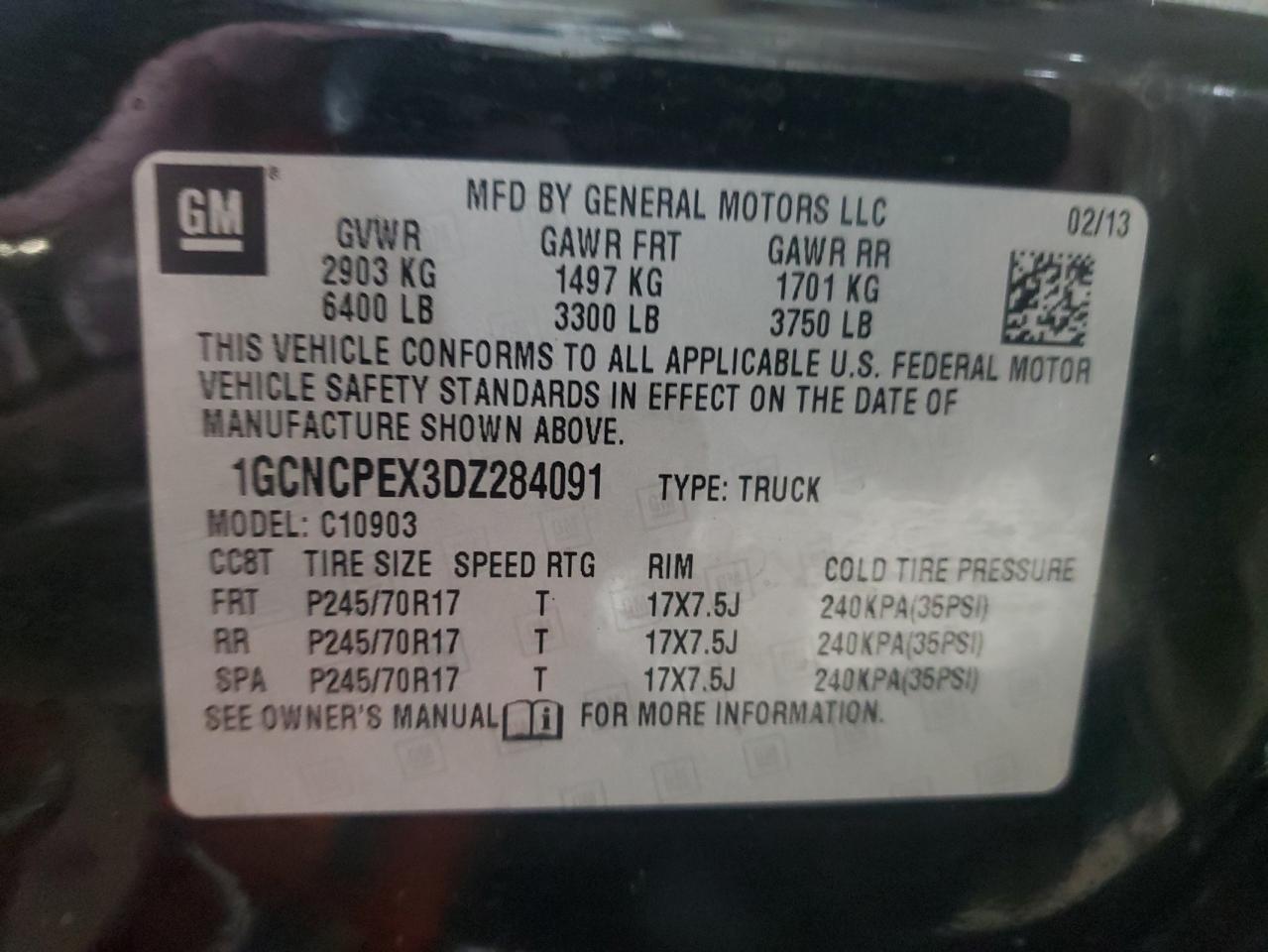 VIN 1GCNCPEX3DZ284091 2013 CHEVROLET ALL Models no.12