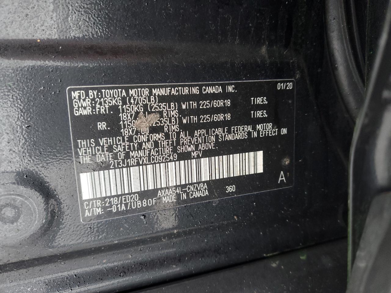 2020 Toyota Rav4 Adventure VIN: 2T3J1RFVXLC092549 Lot: 88054265