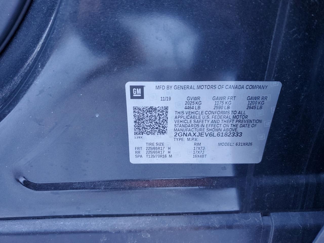 2GNAXJEV6L6182333 CHEVROLET EQUINOX 2020