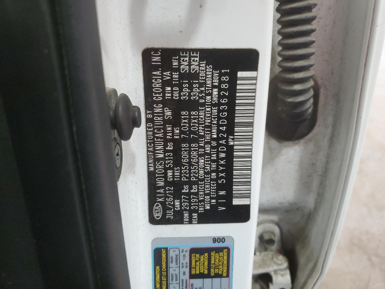 2013 Kia Sorento Sx VIN: 5XYKWDA24DG362881 Lot: 43362515