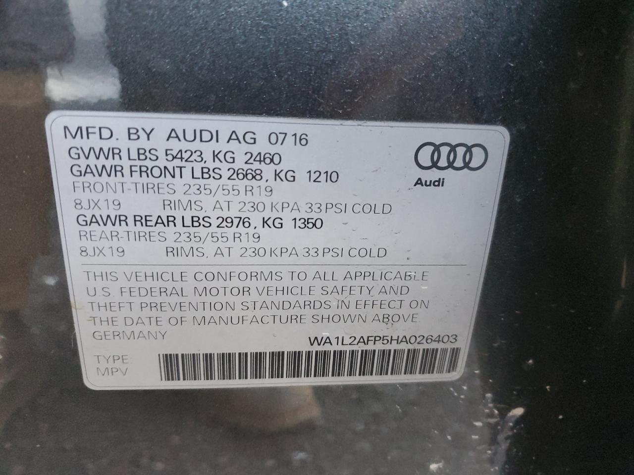 VIN WA1L2AFP5HA026403 2017 AUDI Q5 no.13