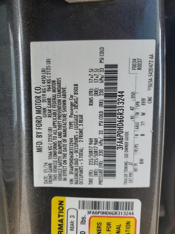 3FA6P0HD6GR313244 FORD FUSION 2016