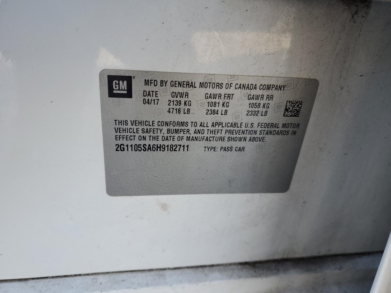2G1105SA6H9182711 CHEVROLET IMPALA 2017