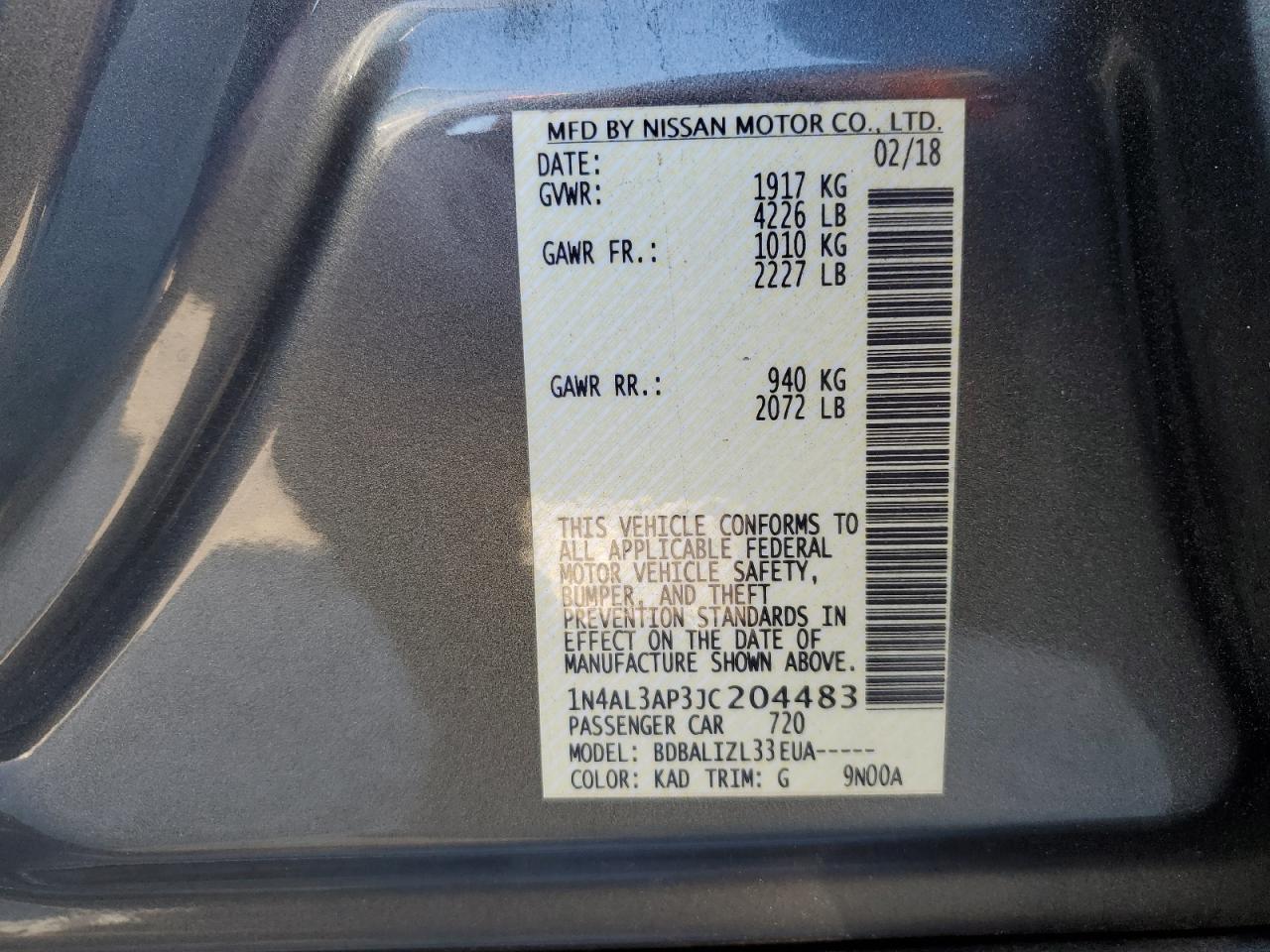 1N4AL3AP3JC204483 NISSAN ALTIMA 2018