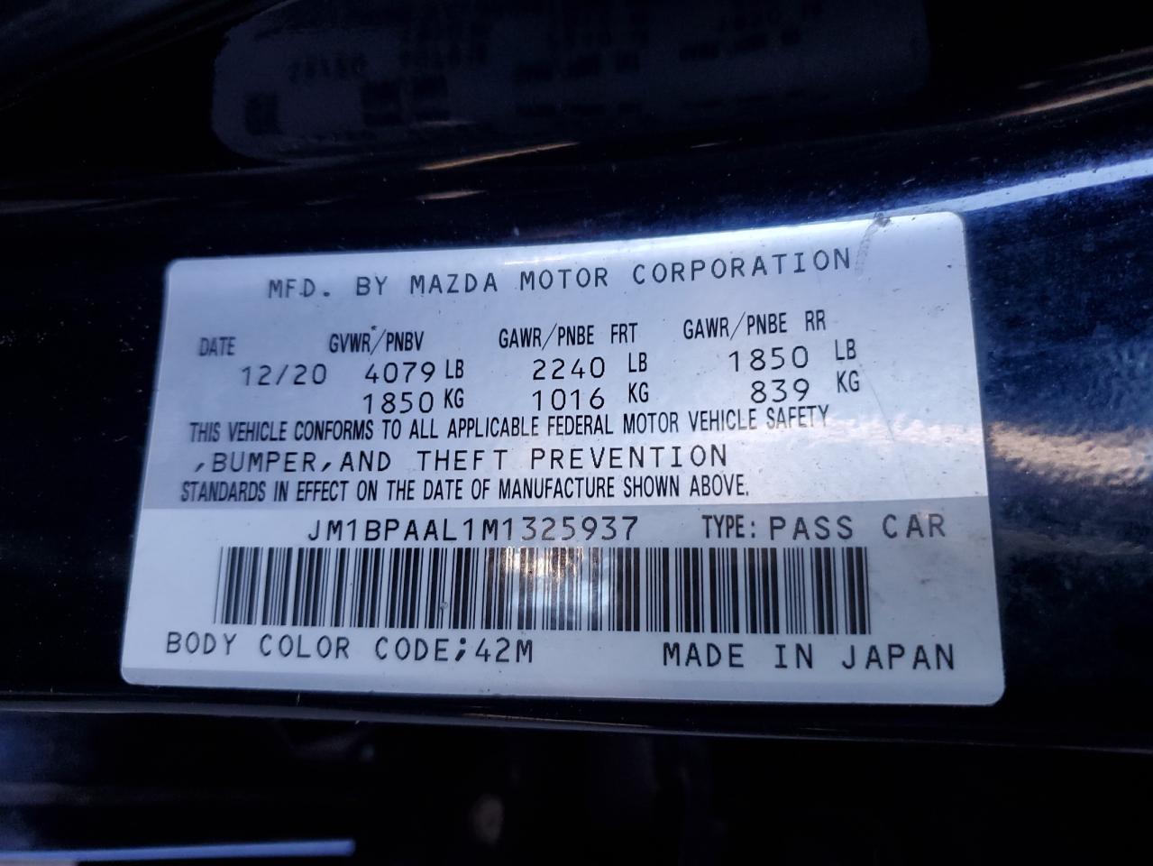 2021 Mazda 3 VIN: JM1BPAAL1M1325937 Lot: 87666575