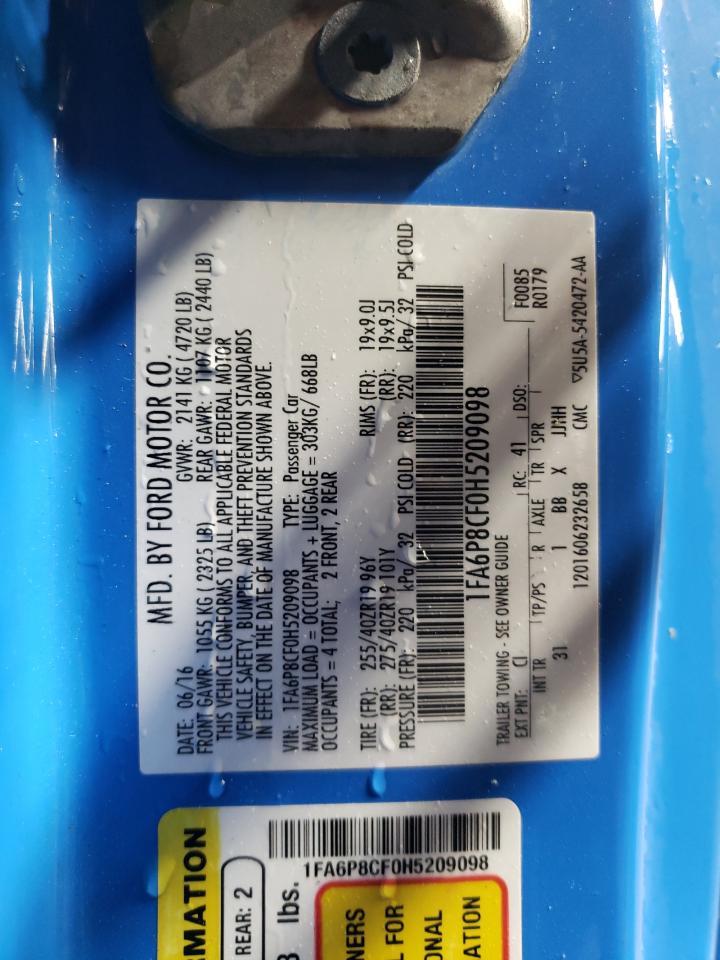 1FA6P8CF0H5209098 FORD MUSTANG 2017